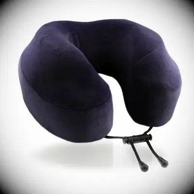 Comfortable purple neck pillow with draw strings