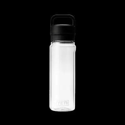 Yeti clear water bottle with a black cap