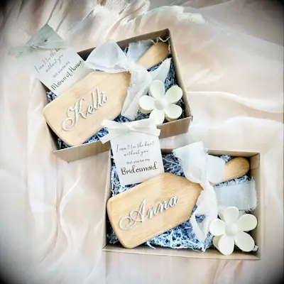 J&J Designs personalized hair brush bridesmaid proposal gift box