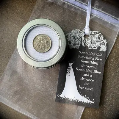 Silver sixpence gift from mother to bride