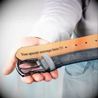 Personalized engraved belt gift idea for father of the groom. 