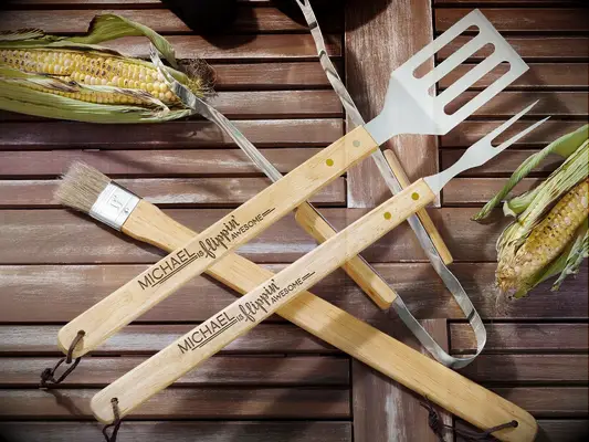 BBQ tool set engraved with name and Is Flippin