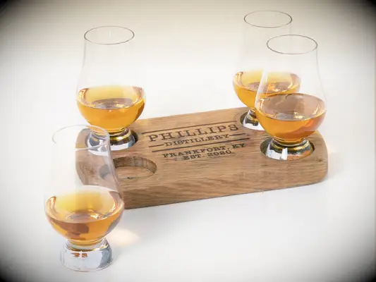 Personalized bourbon flight board and glasses father-of-the-groom gift