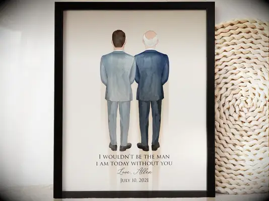 Custom illustration of father and son on wedding day gift for dad