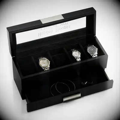Engraved lack wooden watch box