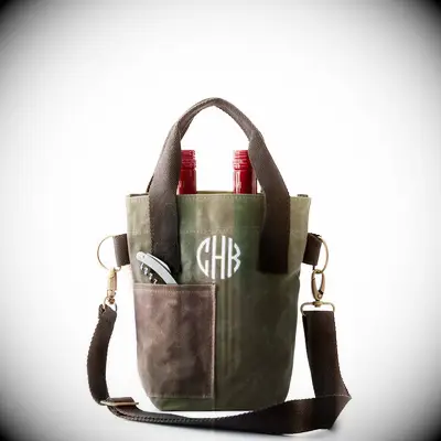 Waxed canvas wine tote gift for girlfriend