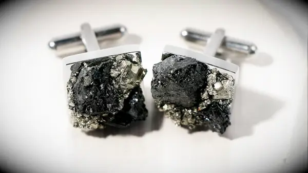 Cuff links with hand-cut black tourmaline