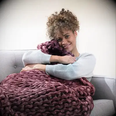 Tourmaline-color weighted velvet blanket from Bearaby