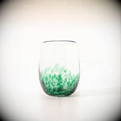 Stemless wine glass with emerald green pattern from Uncommon Goods