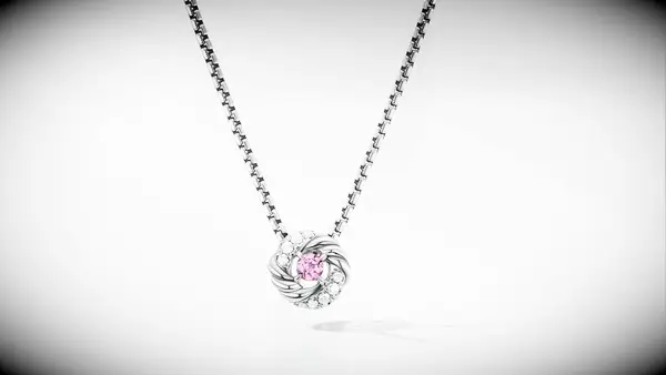 Infinity pendant with diamonds and pink tourmaline