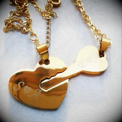 Heart and key couples necklace set