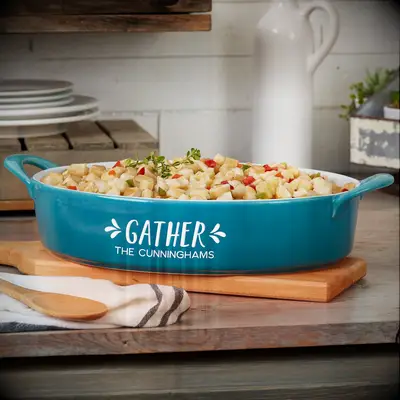 Personalized baking dish gift idea for 32nd anniversary. 