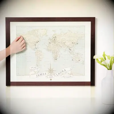 Personalized push-pin map gift idea for 32nd anniversary. 
