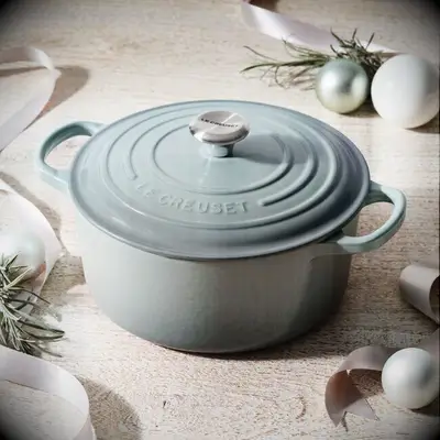 Light blue grey cast iron Dutch oven 6th anniversary gift