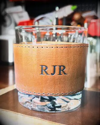 Monogrammed leather tumbler holder