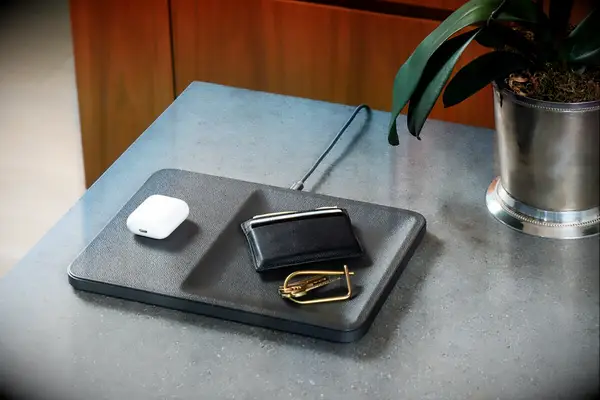 Black leather charger pad