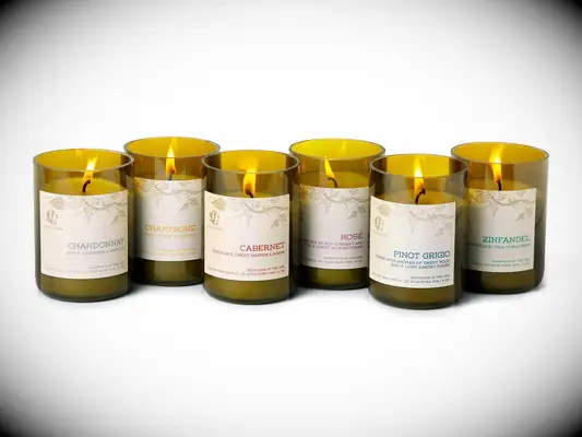 Wine-scented candles in upcycled wine bottles traditional 16-year wedding anniversary gift