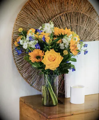 Bright yellow and blue flowers 18th anniversary gift