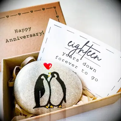 Hand painted pebble for 18th anniversary gift