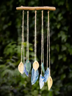 Customizable wind chime with ceramic leaves traditional gift for 18-year anniversary