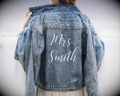 Personalized bride jean jacket wedding gift for bride