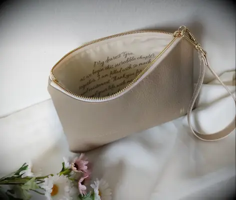 Handwritten message clutch wedding gift for bride
