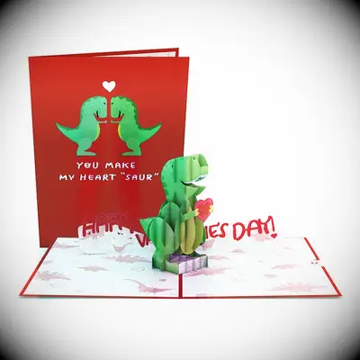 Pop-up T-rex card funny Valentine