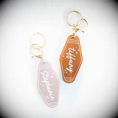 Personalized Name Retro Motel Keychain stocking stuffer