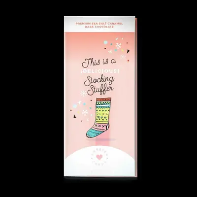 Chocolate bar and holiday card in one stocking stuffer for your wife