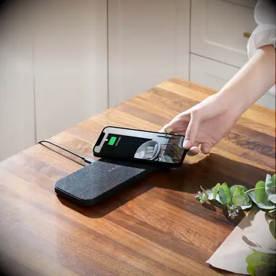 Black linen wireless charger wedding gift for coworker