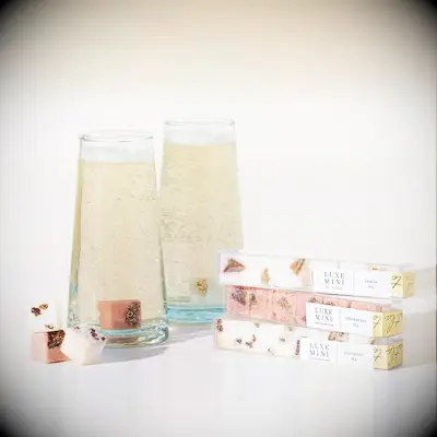 Glittery mimosa cubes bridesmaid proposal gifts