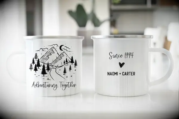 Personalized tin camping mugs anniversary gift