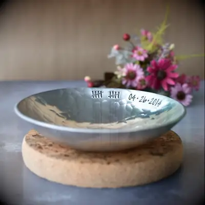 Hammered aluminum trinket dish tin anniversary dish