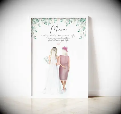 Mother and daughter personalized wedding illustration
