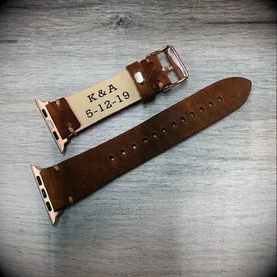 Engraved leather smartwatch band anniversary gift for husband