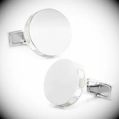 Mother-of-pearl engraveable cuff links from Cufflinks.com anniversary gift for husband