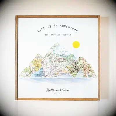 Framed mountain art anniversary gift for husband