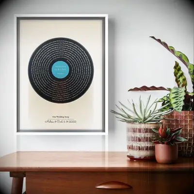 Retro wall art of first dance song anniversary gift for husband