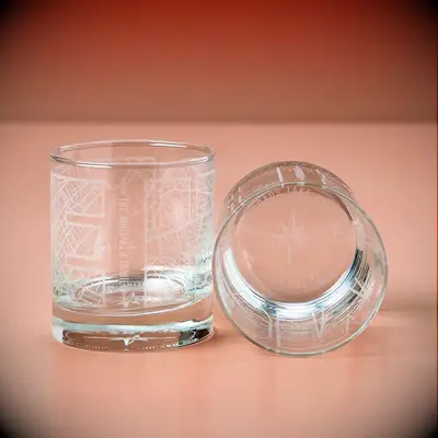 Etched map whiskey glasses gift for groom