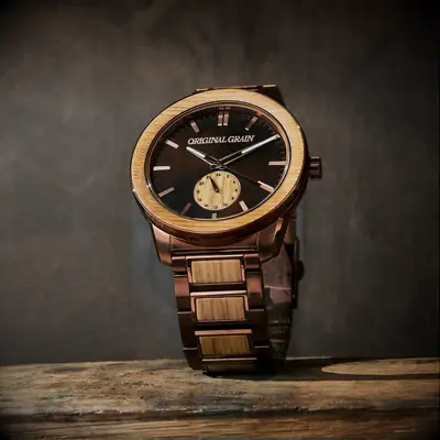Whiskey-barrel watch gift idea for husband by Original Grain. 