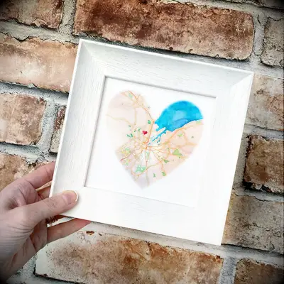 Watercolor map on silk anniversary gift