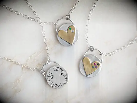 Sterling silver and bronze heart necklace 19-year anniversary gift traditional