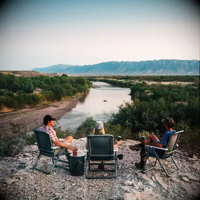 Friends outside camping in the countryside