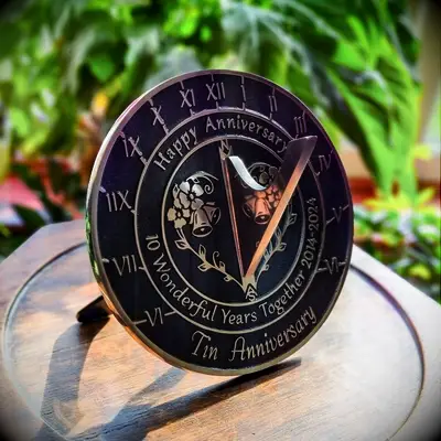Gold and black metal sundial 10 year anniversary gift