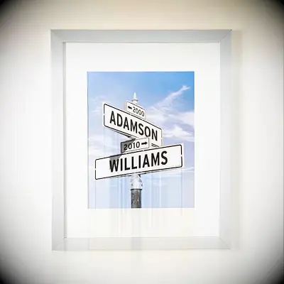 Framed signpost wall art 10 year anniversary gift