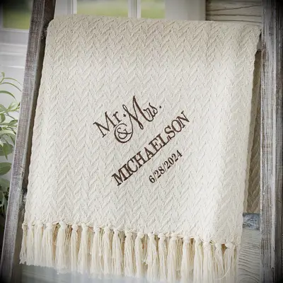 Personalized Afghan blanket bridesmaid gift to bride