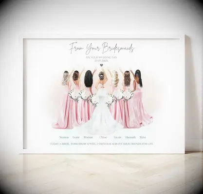 Custom wedding party illustration bridesmaid gift to bride