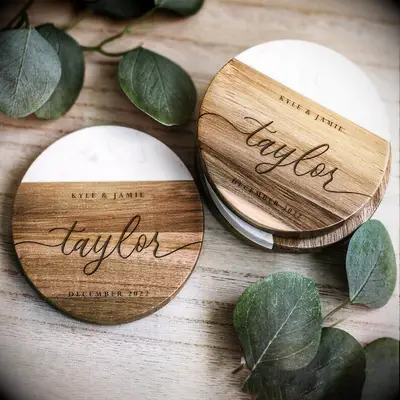 Custom engraved coasters inexpensive bridal shower gift