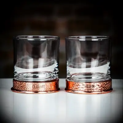 Whiskey glasses with copper base