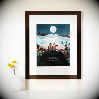 Custom print depicting the newlyweds on a hike wedding gift for sister